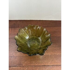 Vintage Indiana Green Glass Lily Pons Sunflower Bowl Candy Dish 7" x 2.5" EUC